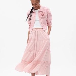 NWT GAP X LOVESHACKFANCY Cotton tiered pink maxi skirt size SMALL